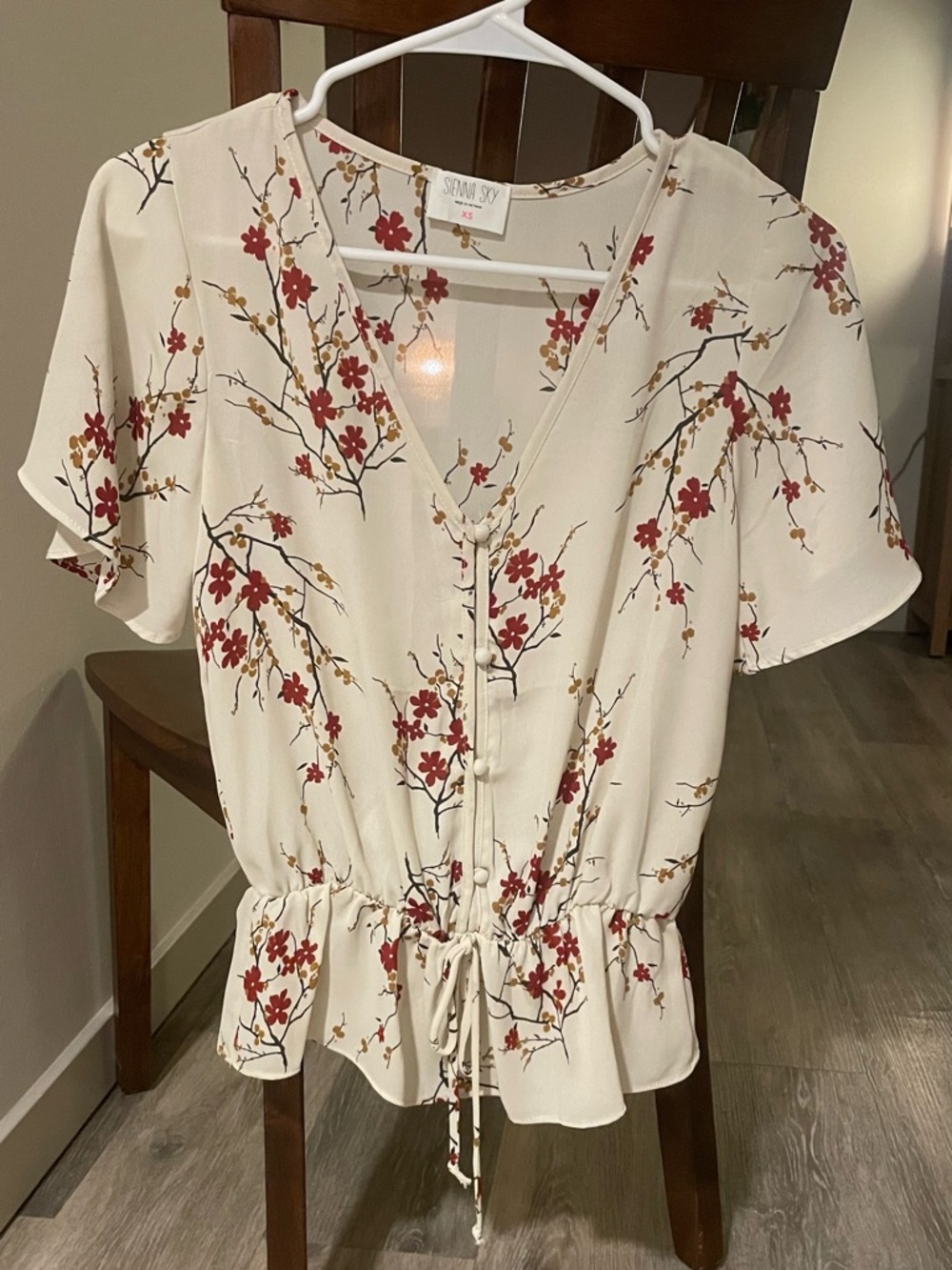 Sienna Sky Cream Floral Drawstring Peplum Blouse